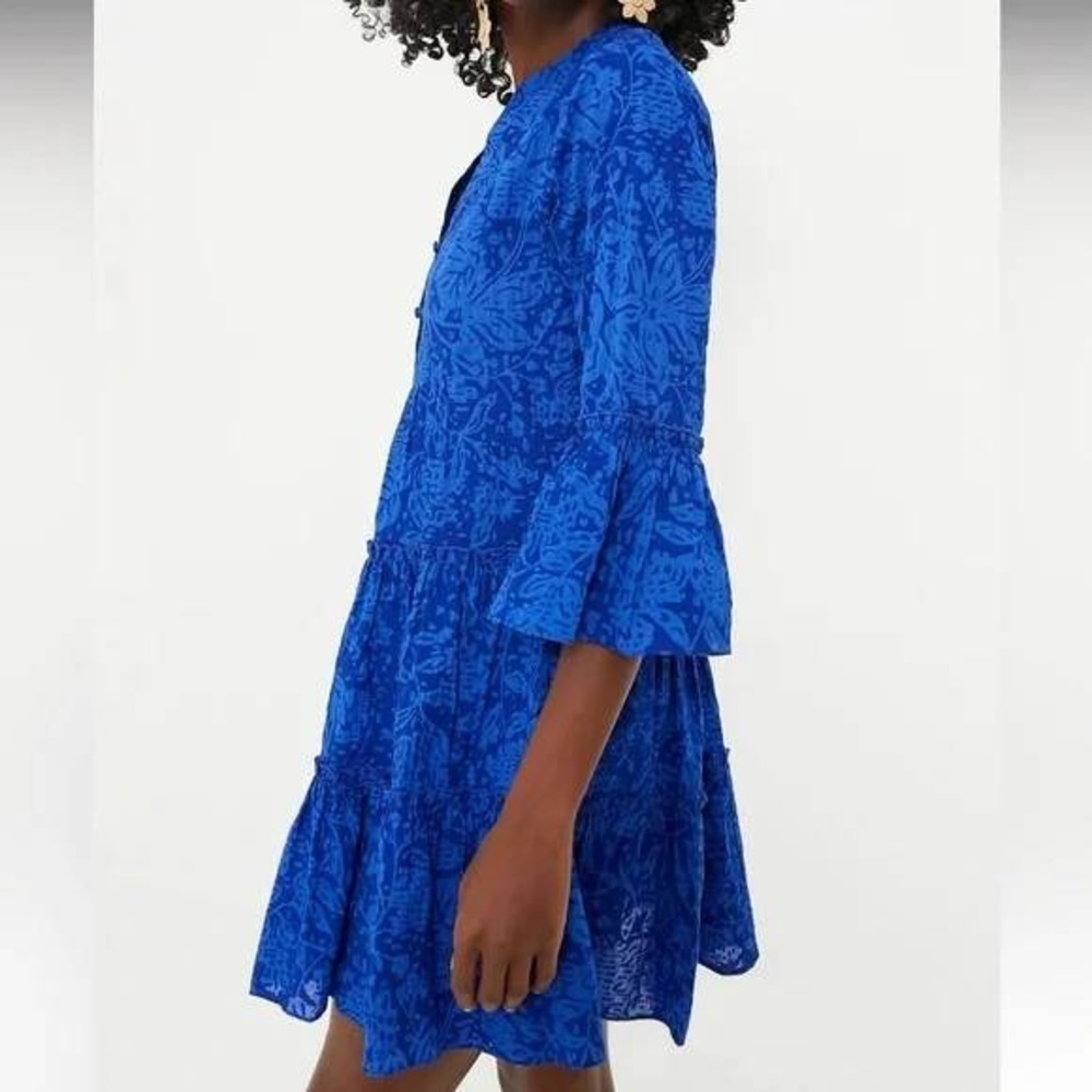 Tuckernuck HYACINTH HOUSE Blue Tiered Quidnet‎ Mini Dress Blue Floral Ruffle S